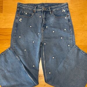 Old Navy Medium Blue Daisy Embroidered Wide Leg Jeans